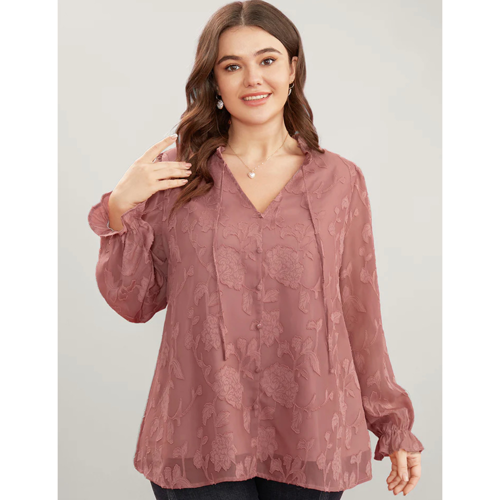 Women’s Textured V-Neck Blouse - Dusty Rose